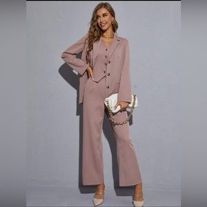 SHEIN Striped Single Breasted Waistcoat & Blazer & Wide Leg Pants (XL) 12